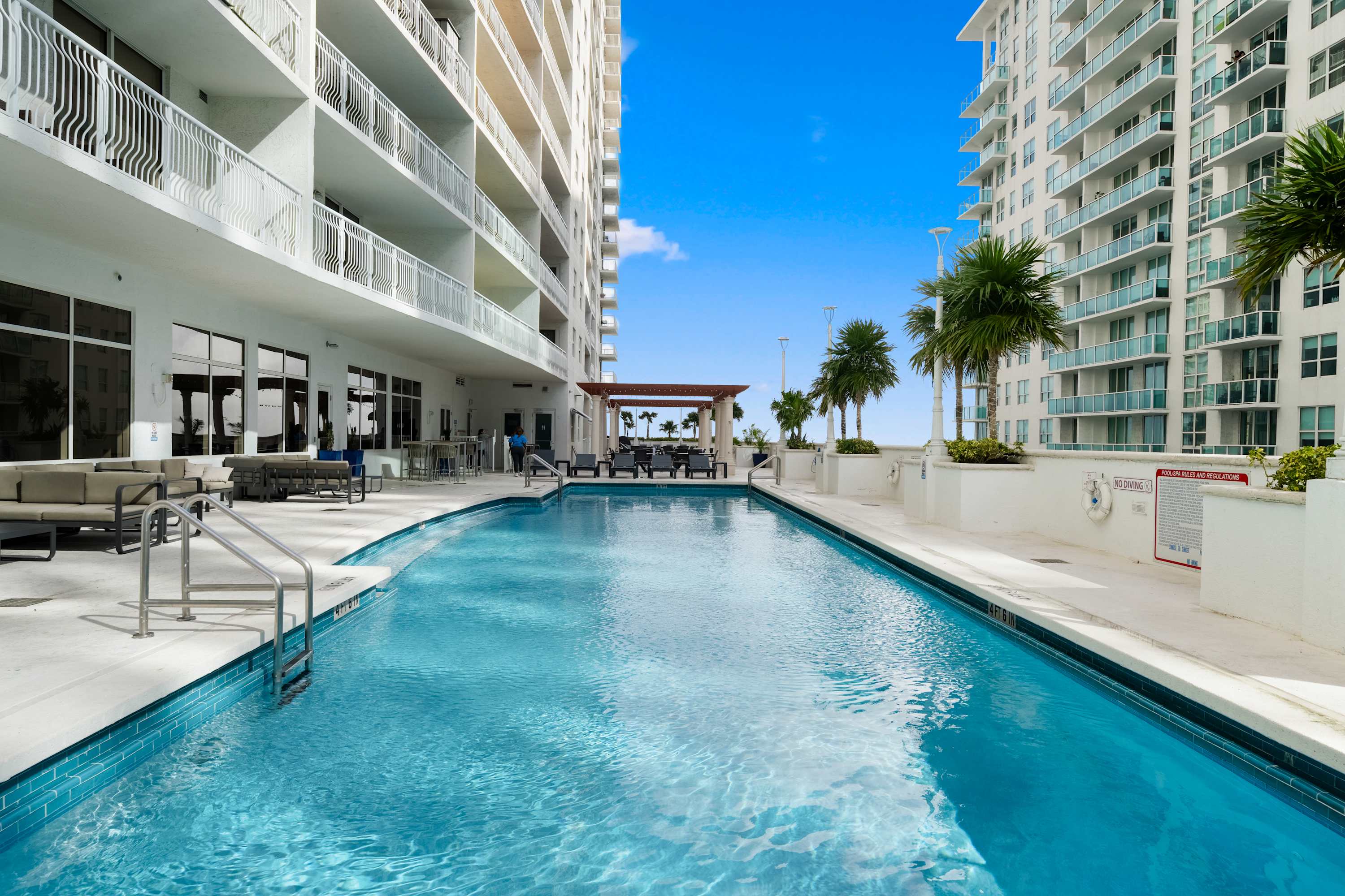 Swimming pool between residential towers.